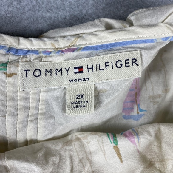 Tommy Hilfiger Tank Top Womens 2X White Sailboat Print Ruffle Button Camisole - Picture 2 of 6
